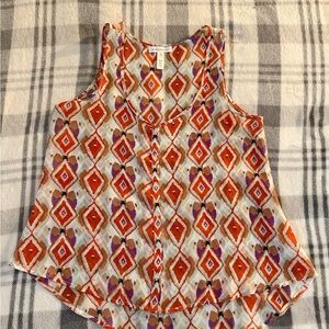 Sleeveless Geometric Print Button-Front Tank Top - Orange